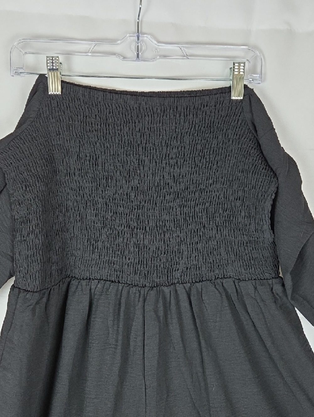 Off-Shoulder Black Maxi Dress with Smocked Bodice